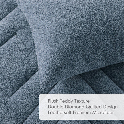 Double Diamond Quilted Teddy Comforter Set