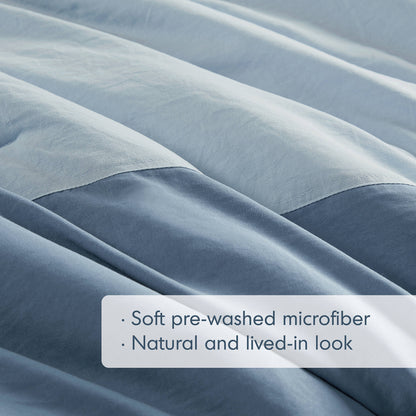 Soft Washed Color Block Comforter Set Bedding Set