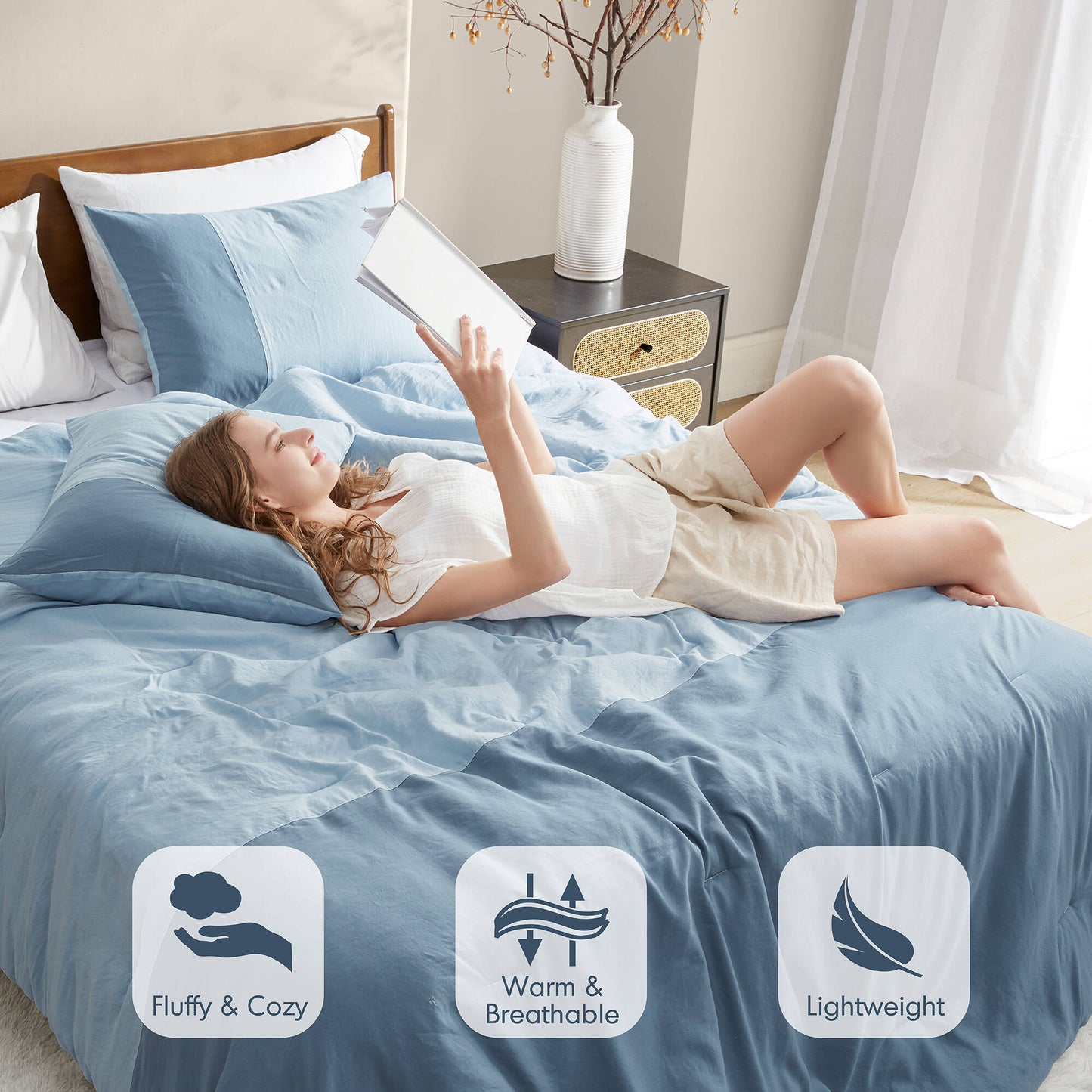 Soft Washed Color Block Comforter Set Bedding Set
