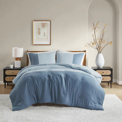 Soft Washed Color Block Comforter Set Bedding Set