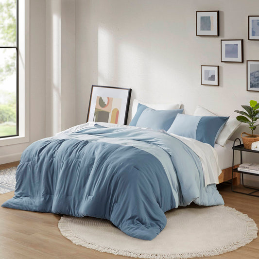 Soft Washed Color Block Comforter Set Bedding Set