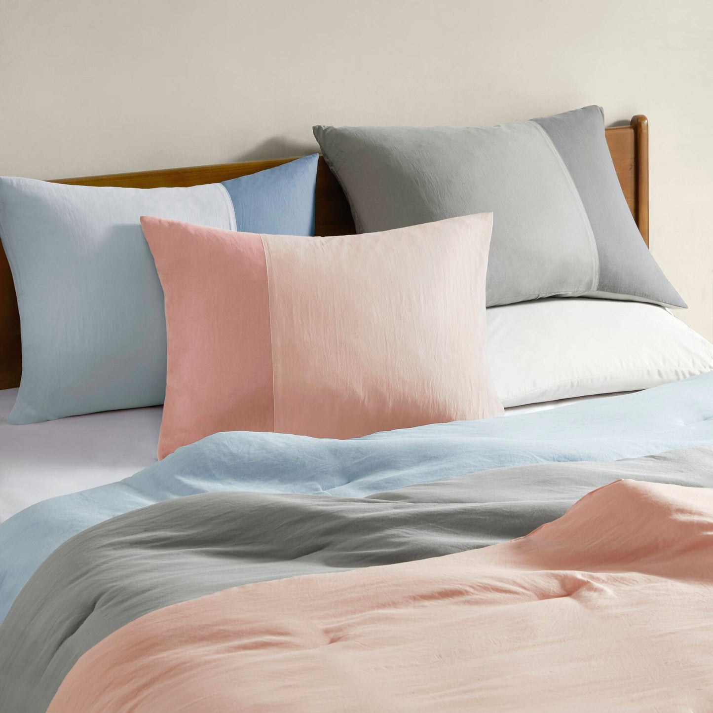Soft Washed Color Block Comforter Set Bedding Set