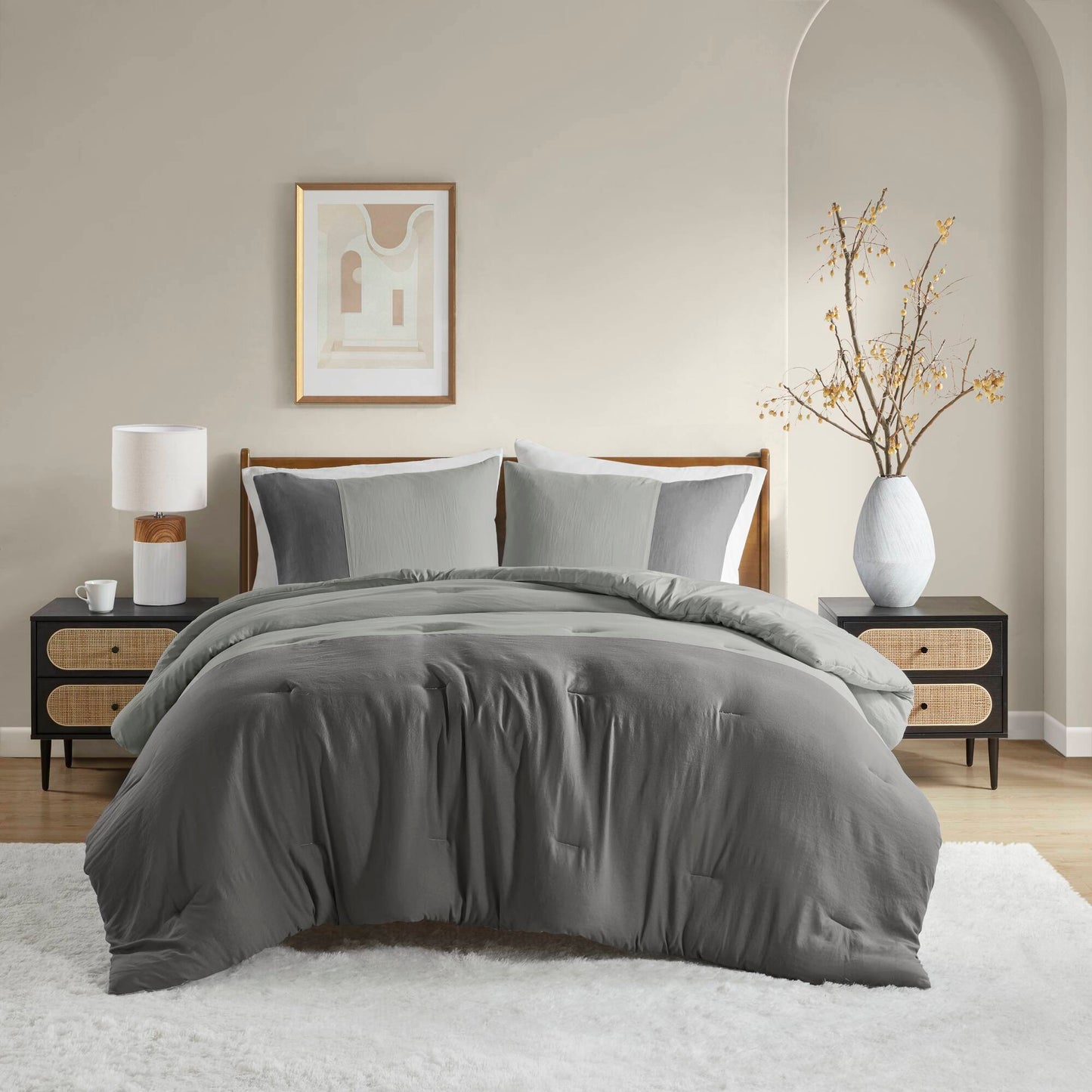 Soft Washed Color Block Comforter Set Bedding Set