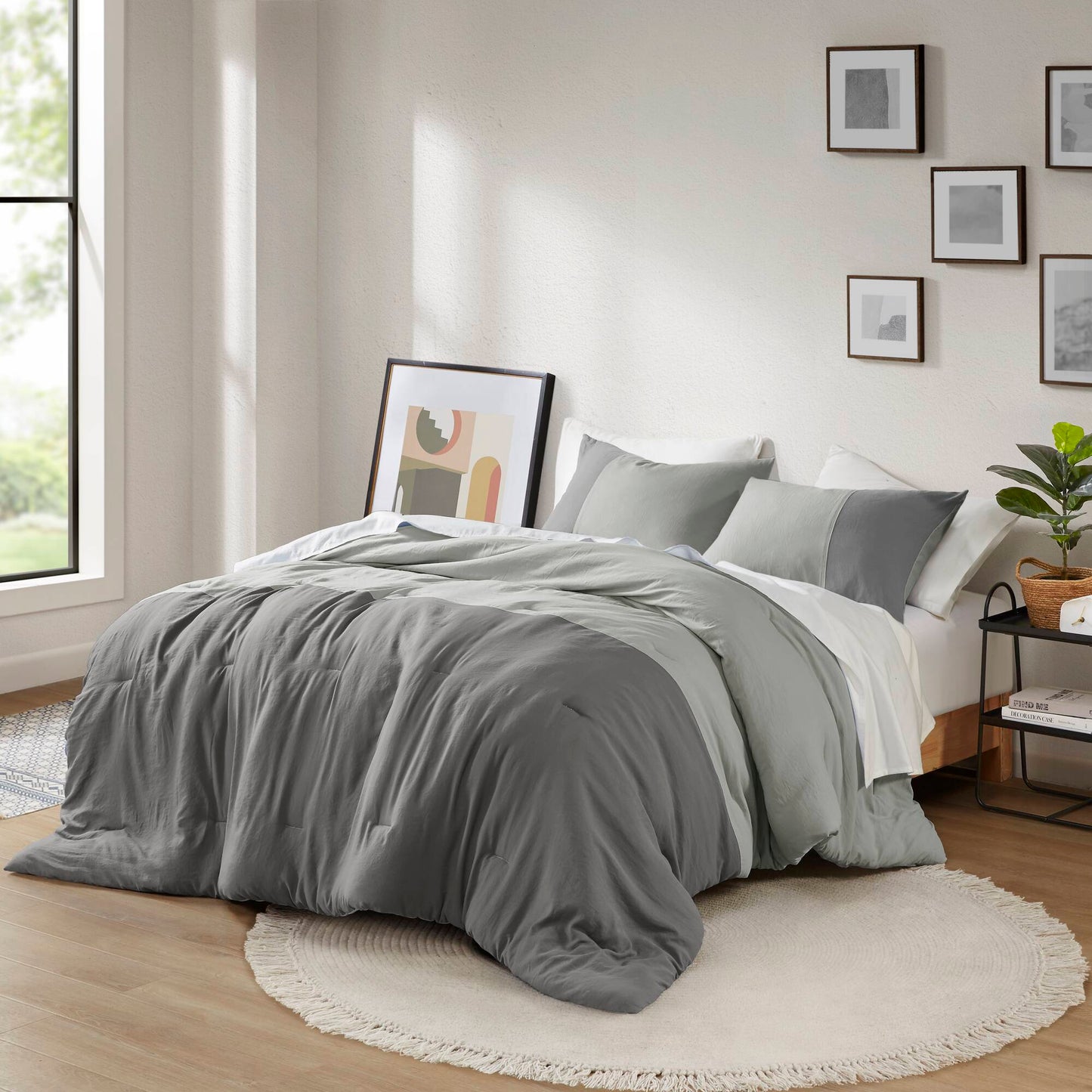 Soft Washed Color Block Comforter Set Bedding Set