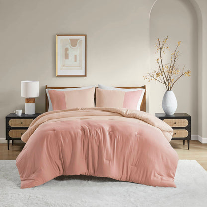 Soft Washed Color Block Comforter Set Bedding Set