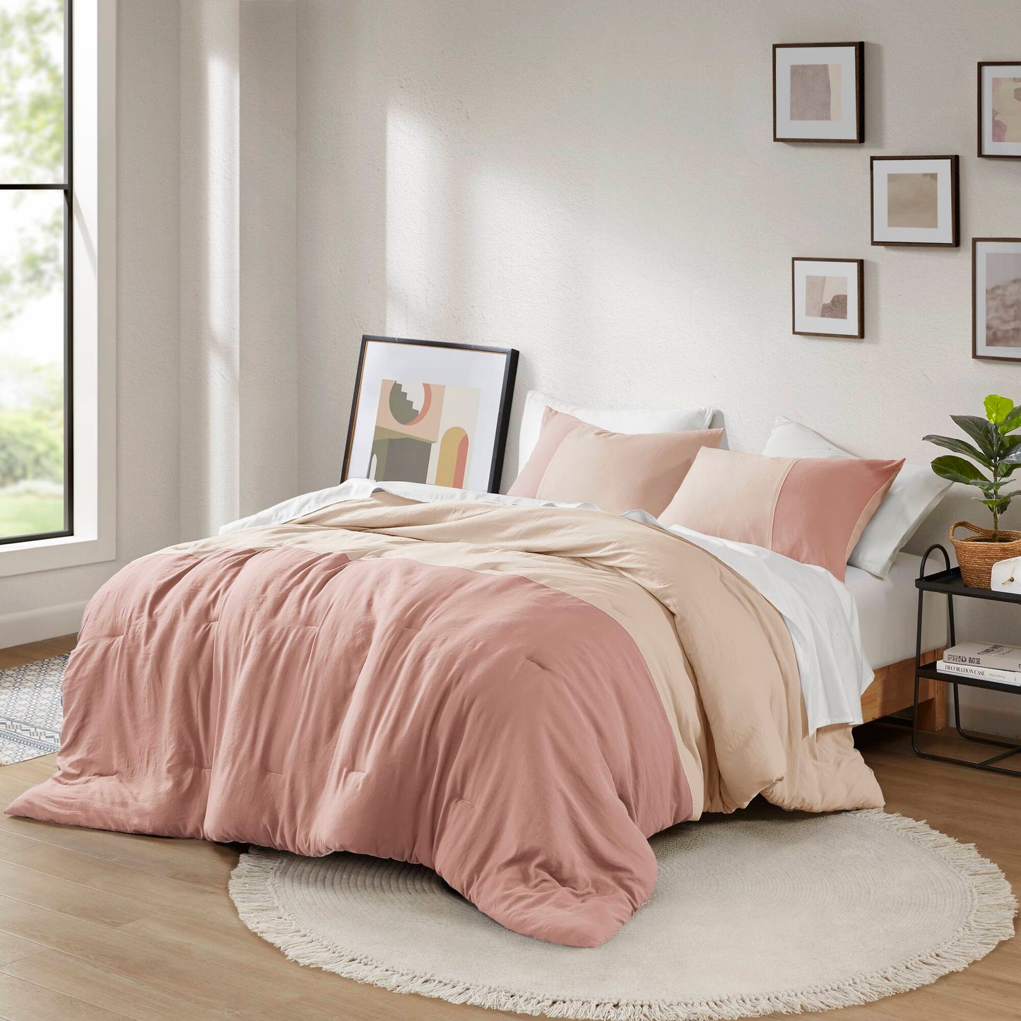 Soft Washed Color Block Comforter Set Bedding Set