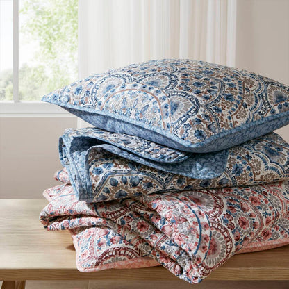 Floral Boho Quilt Set, Reversible Bedding Set