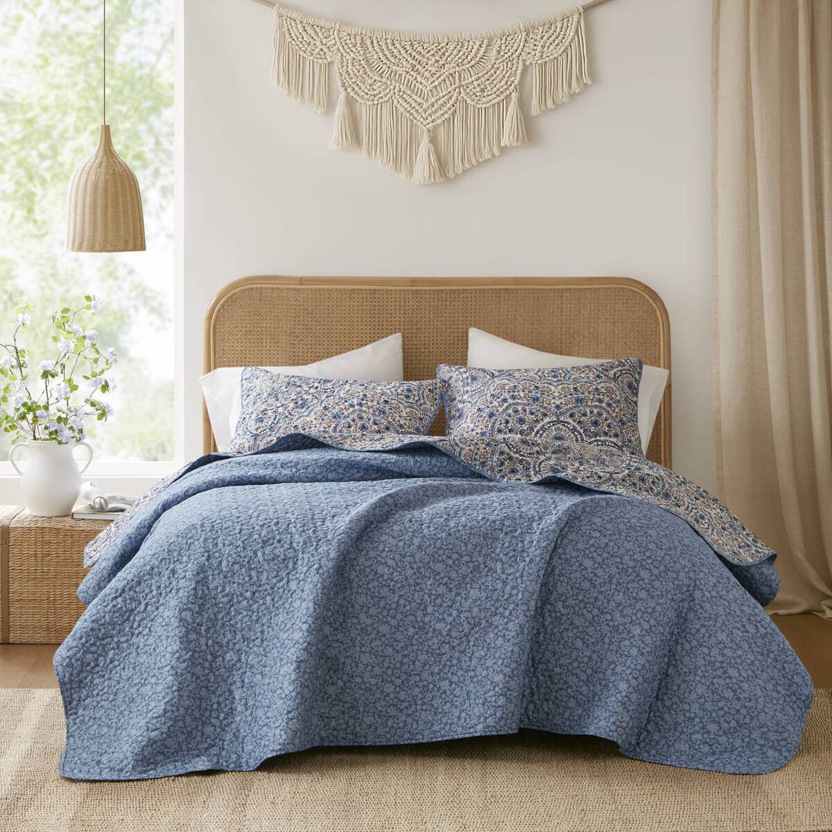 Floral Boho Quilt Set, Reversible Bedding Set