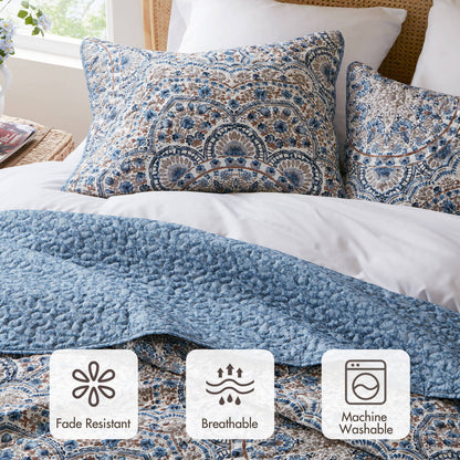 Floral Boho Quilt Set, Reversible Bedding Set