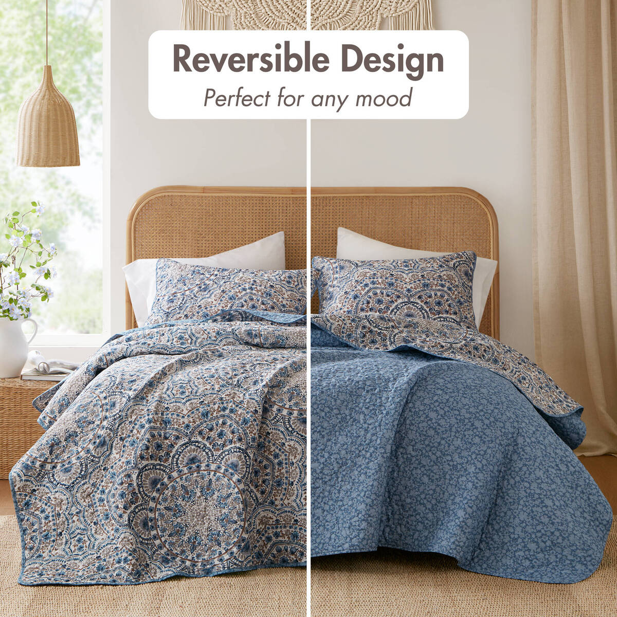 Floral Boho Quilt Set, Reversible Bedding Set
