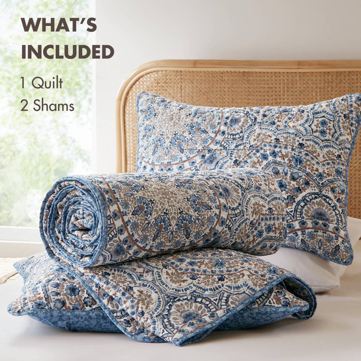 Floral Boho Quilt Set, Reversible Bedding Set