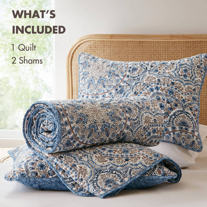 Floral Boho Quilt Set, Reversible Bedding Set