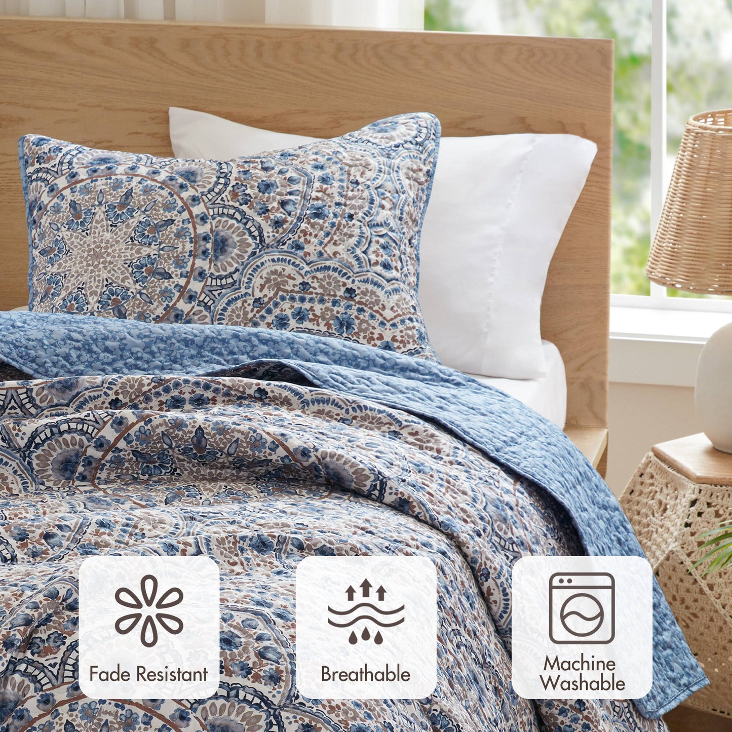 Floral Boho Quilt Set, Reversible Bedding Set