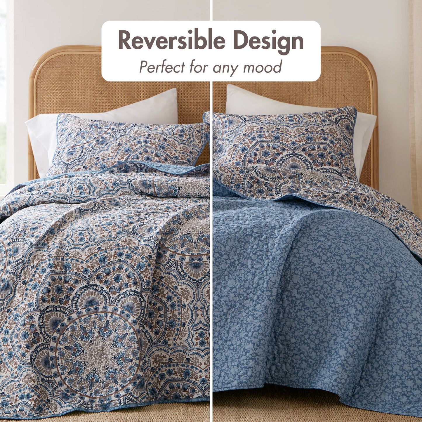 Floral Boho Quilt Set, Reversible Bedding Set
