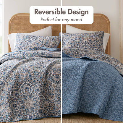 Floral Boho Quilt Set, Reversible Bedding Set