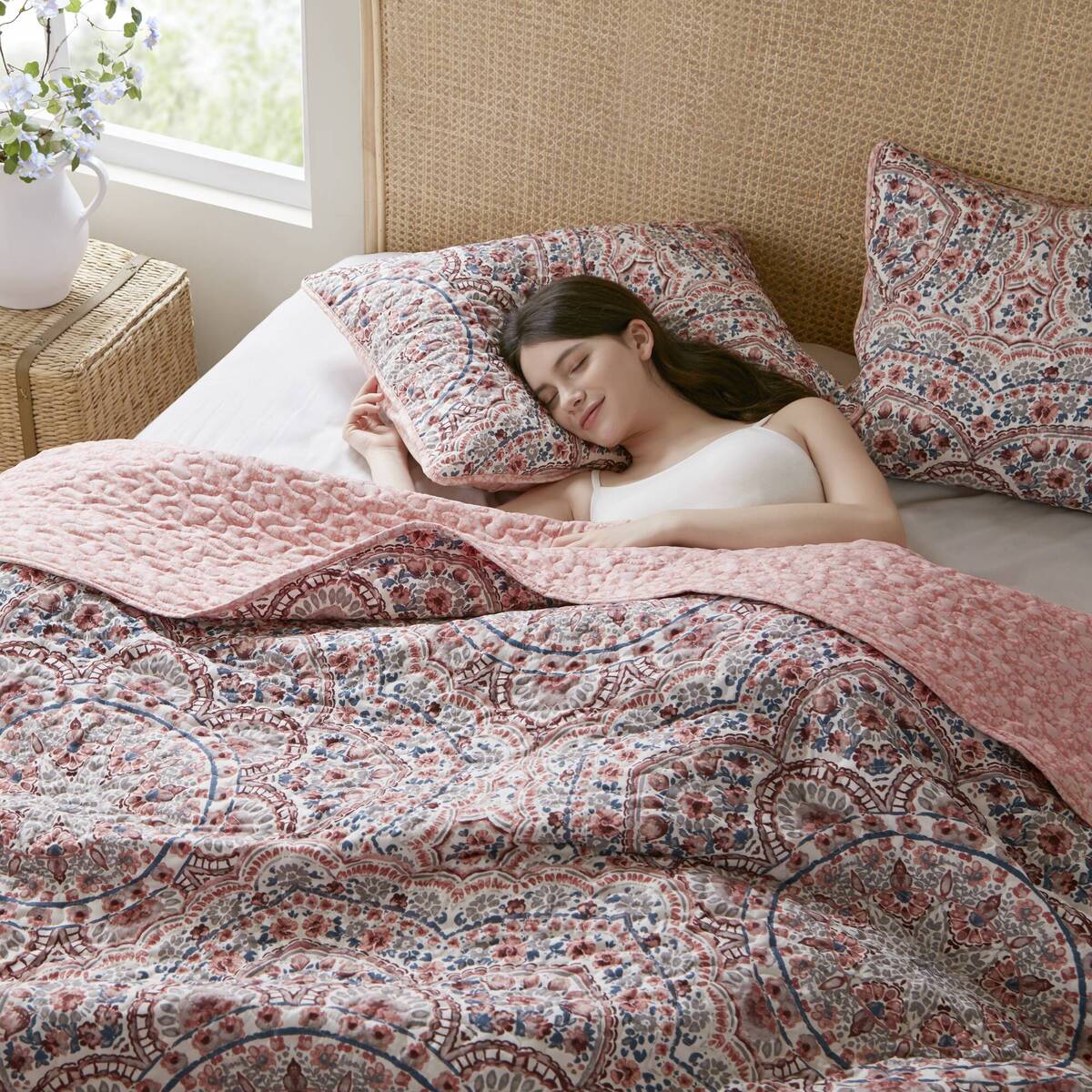 Floral Boho Quilt Set, Reversible Bedding Set