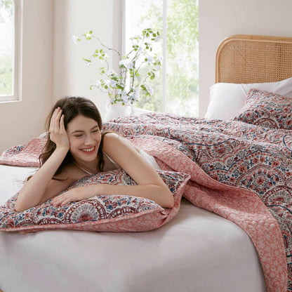 Floral Boho Quilt Set, Reversible Bedding Set
