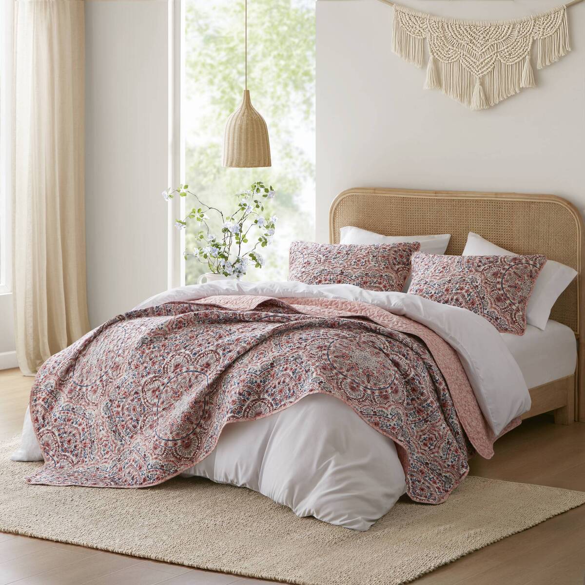 Floral Boho Quilt Set, Reversible Bedding Set