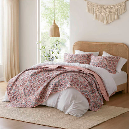 Floral Boho Quilt Set, Reversible Bedding Set