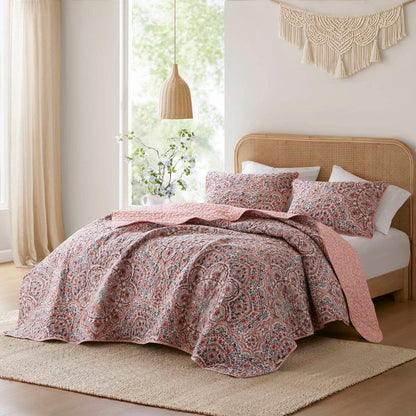Floral Boho Quilt Set, Reversible Bedding Set