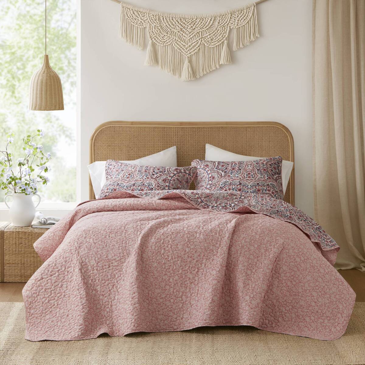 Floral Boho Quilt Set, Reversible Bedding Set