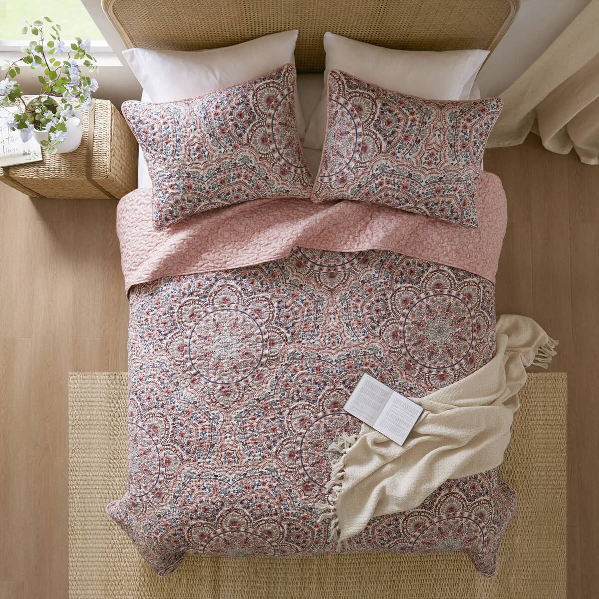 Floral Boho Quilt Set, Reversible Bedding Set