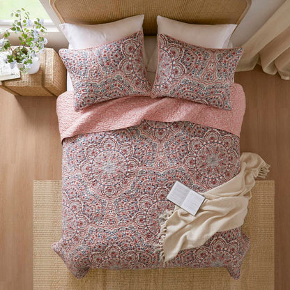Floral Boho Quilt Set, Reversible Bedding Set