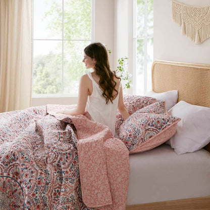 Floral Boho Quilt Set, Reversible Bedding Set