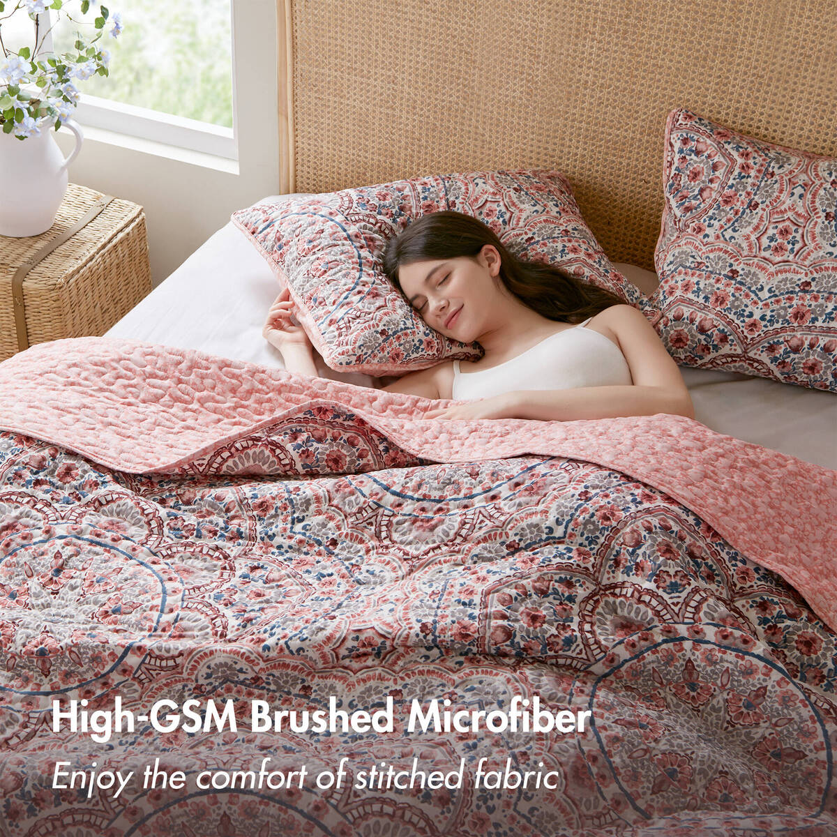 Floral Boho Quilt Set, Reversible Bedding Set