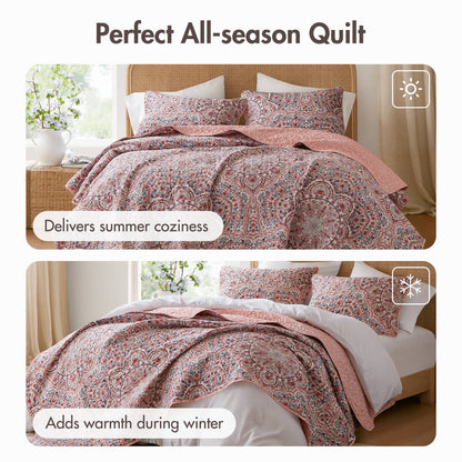 Floral Boho Quilt Set, Reversible Bedding Set