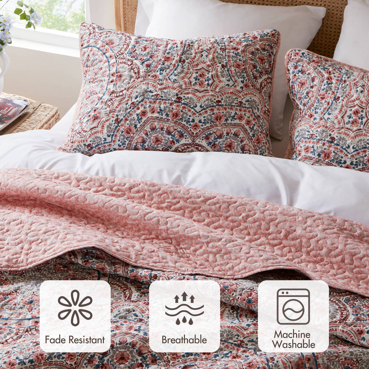 Floral Boho Quilt Set, Reversible Bedding Set