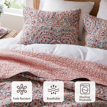 Floral Boho Quilt Set, Reversible Bedding Set