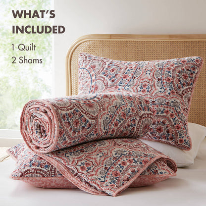 Floral Boho Quilt Set, Reversible Bedding Set