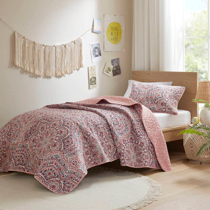Floral Boho Quilt Set, Reversible Bedding Set
