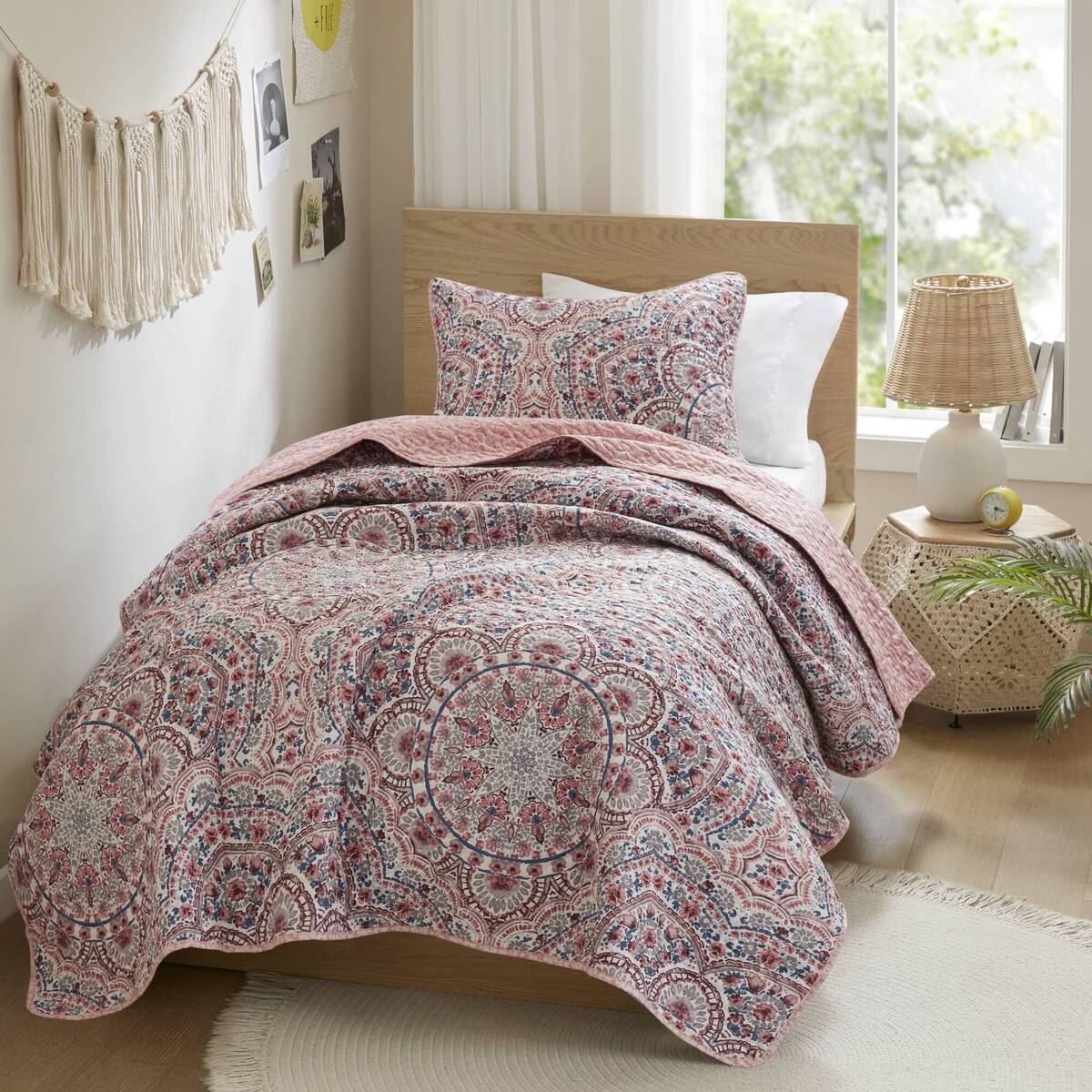 Floral Boho Quilt Set, Reversible Bedding Set