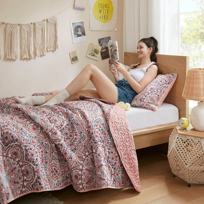 Floral Boho Quilt Set, Reversible Bedding Set