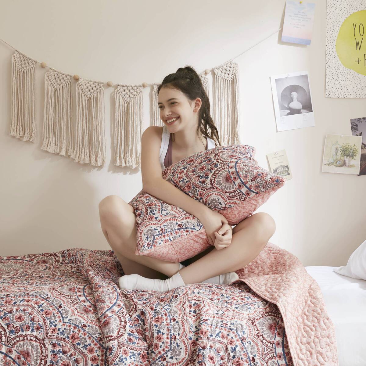 Floral Boho Quilt Set, Reversible Bedding Set