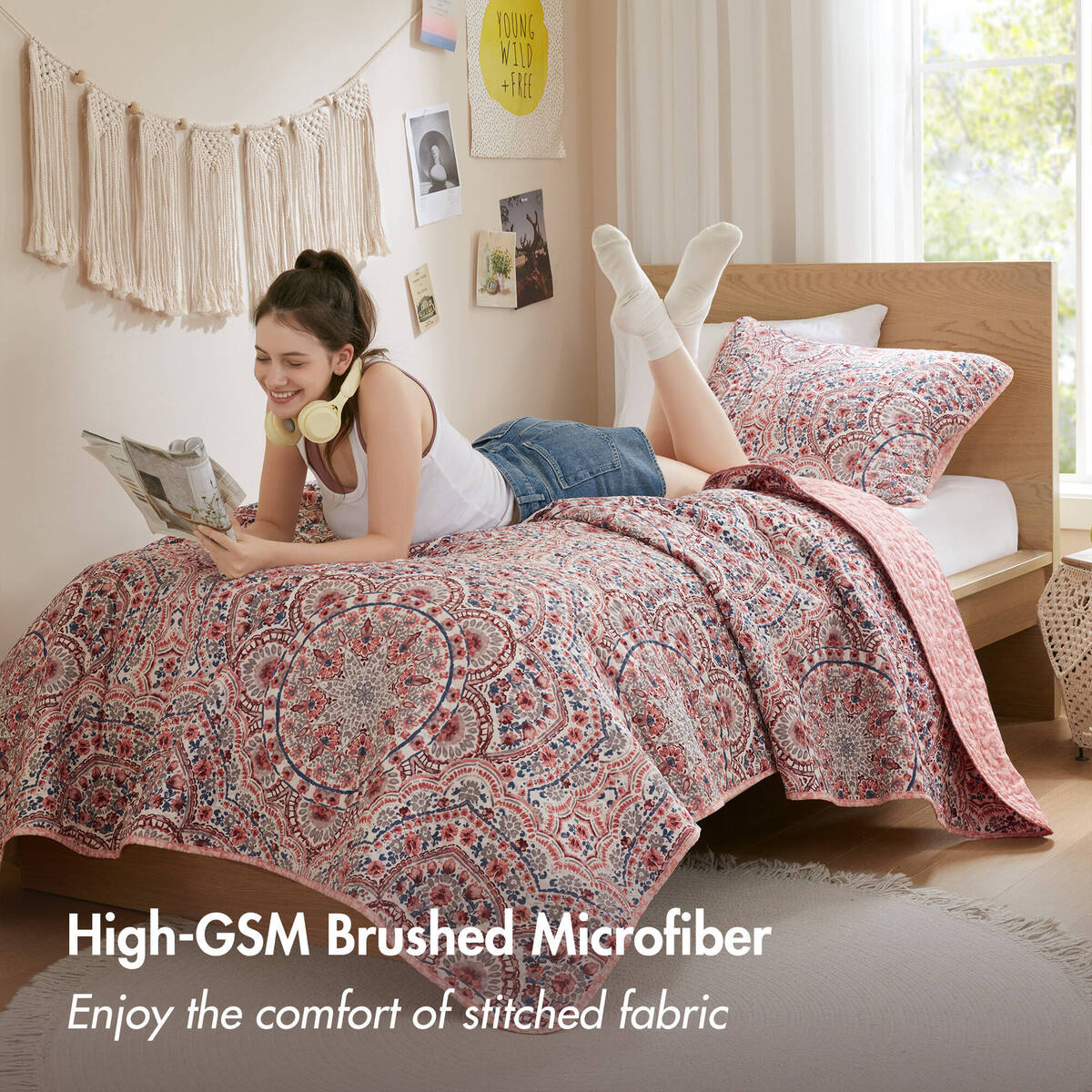 Floral Boho Quilt Set, Reversible Bedding Set