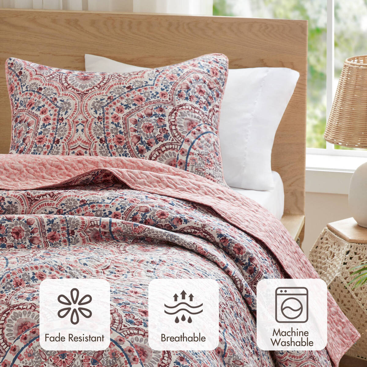 Floral Boho Quilt Set, Reversible Bedding Set