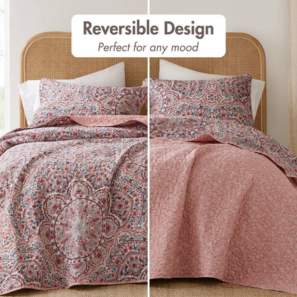 Floral Boho Quilt Set, Reversible Bedding Set
