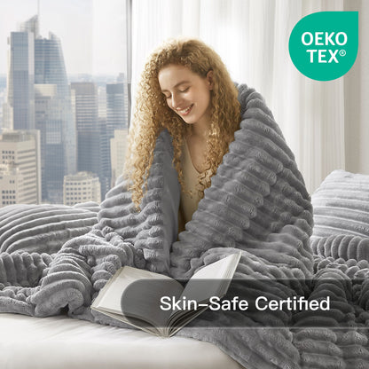 Fluffy Ribbed Plush Comforter Set