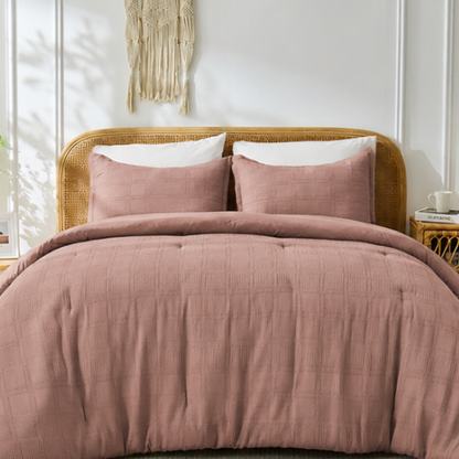 Solid Classic Waffle Weave Textured Mini Comforter Set