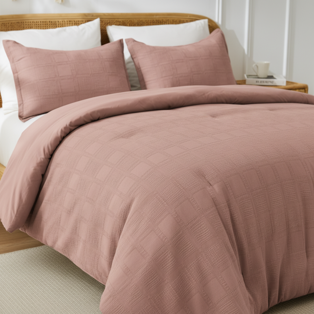 Solid Classic Waffle Weave Textured Mini Comforter Set