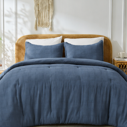 Solid Classic Waffle Weave Textured Mini Comforter Set