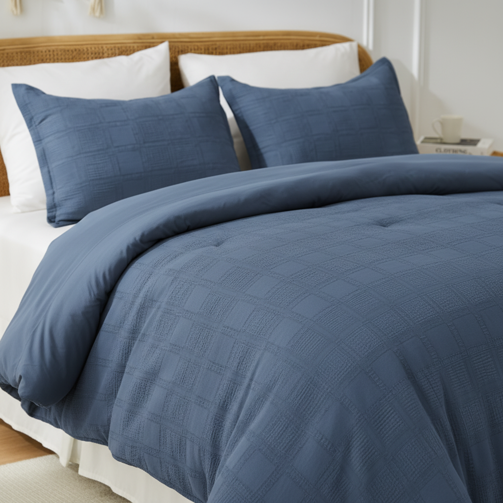 Solid Classic Waffle Weave Textured Mini Comforter Set