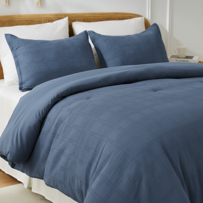 Solid Classic Waffle Weave Textured Mini Comforter Set