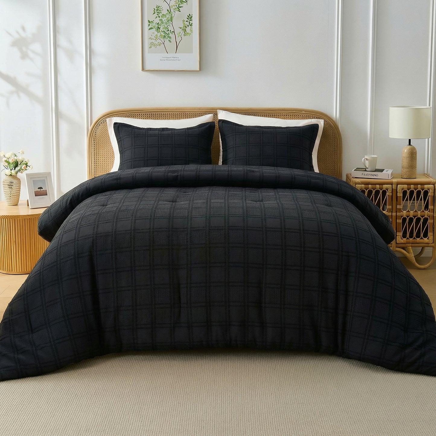Solid Classic Waffle Weave Textured Mini Comforter Set