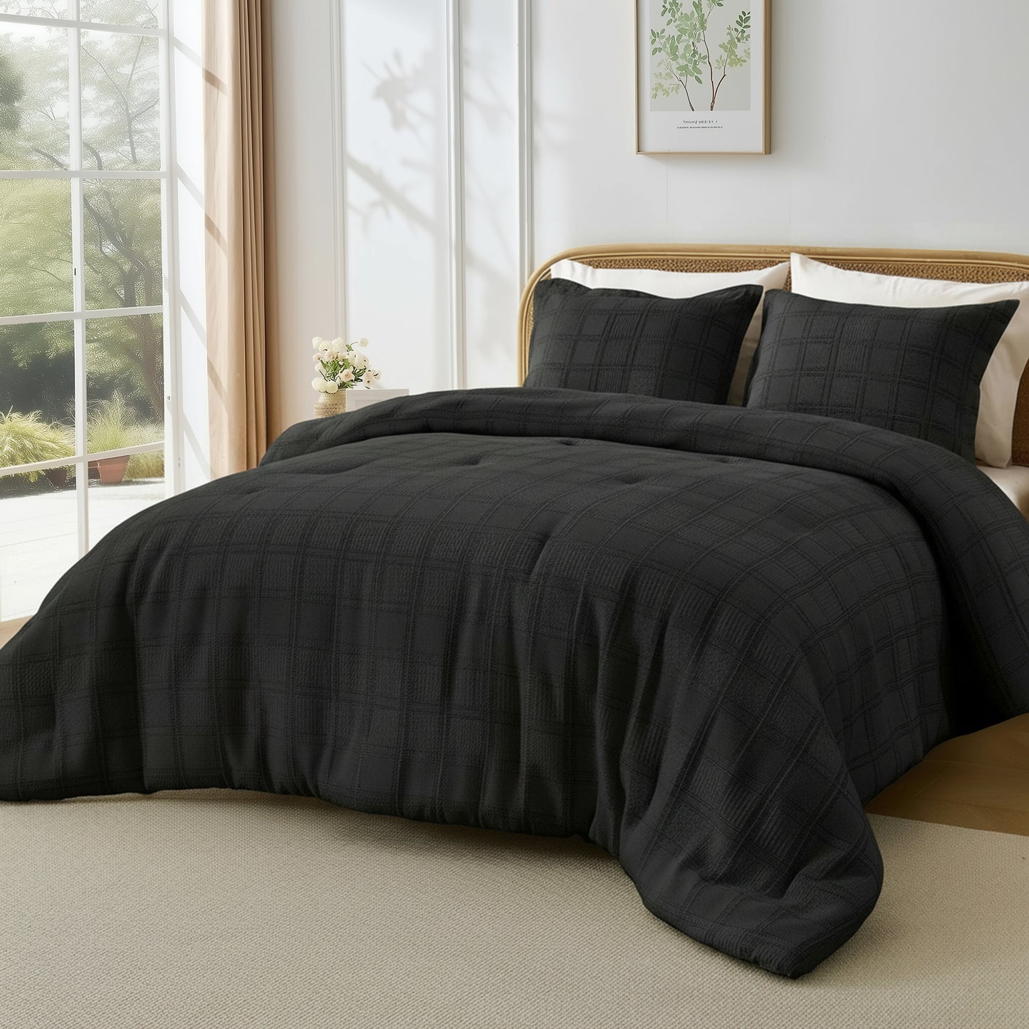 Solid Classic Waffle Weave Textured Mini Comforter Set