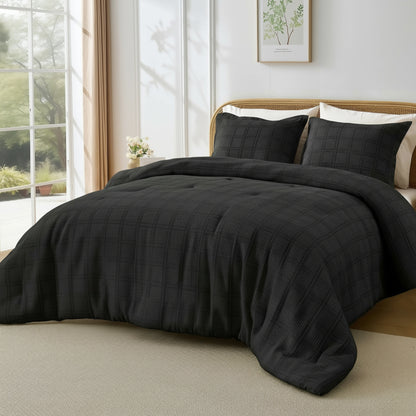 Solid Classic Waffle Weave Textured Mini Comforter Set