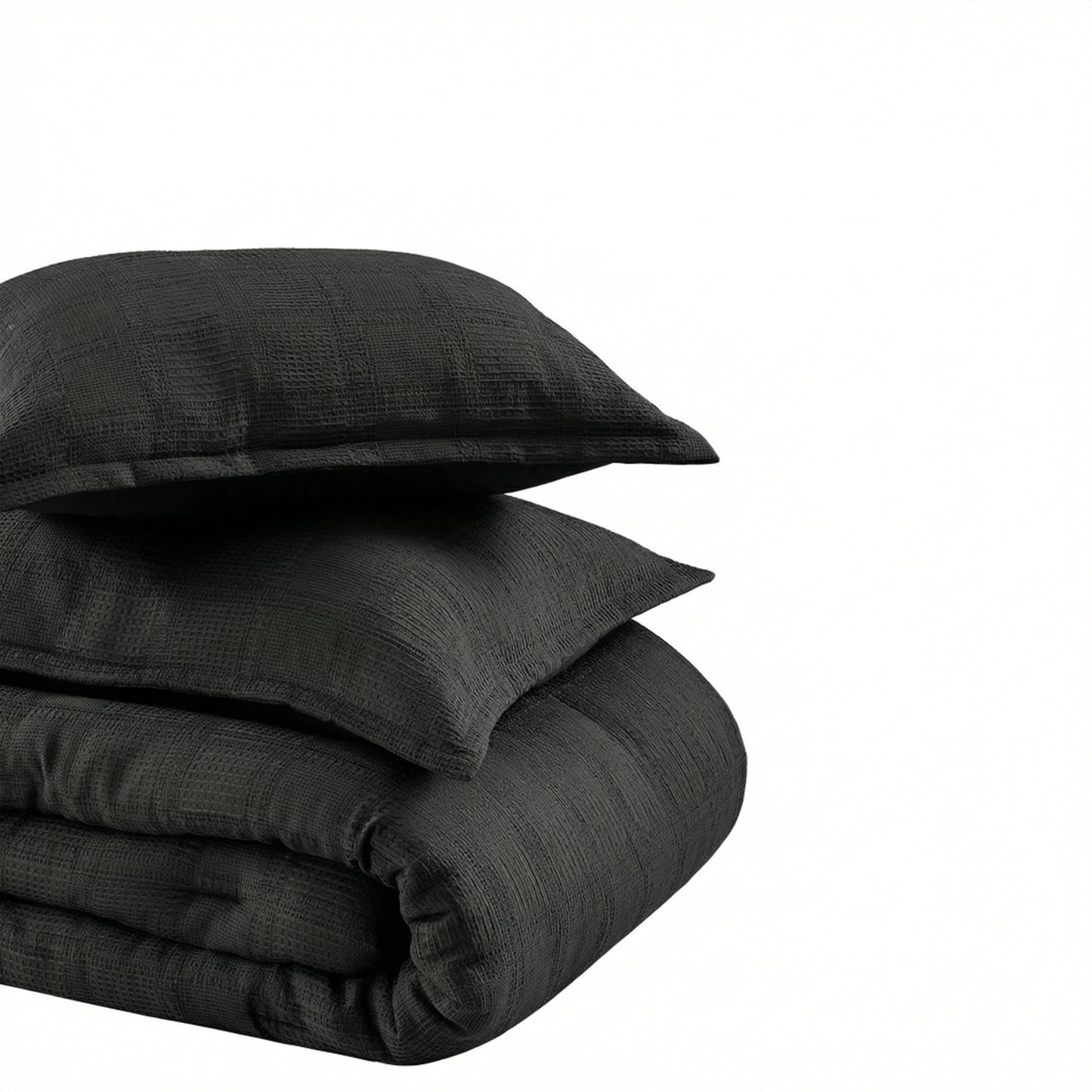 Solid Classic Waffle Weave Textured Mini Comforter Set